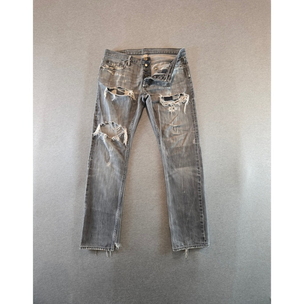 Burberry Brit Jeans Mens 32x30 Steadman Distressed Grey Straight Leg Denim